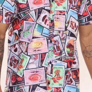 Surf Society Vibrant Stamp Mushroom Print Men's Shirt M